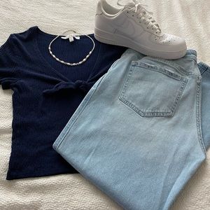 The STAPLE ruched navy blue top